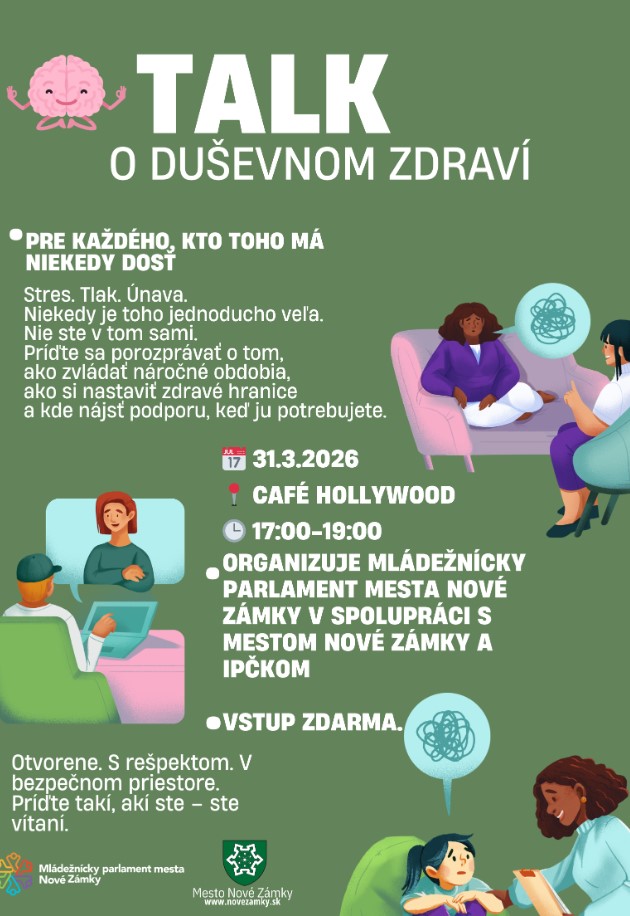 Snimka obrazovky 2026 03 12 112526 TALK o duševnom zdraví v Nových Zámkoch otvorí tému stresu, tlaku aj psychickej pohody